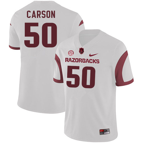 Men #50 Cole Carson Arkansas Razorbacks College Football Jerseys Sale-White